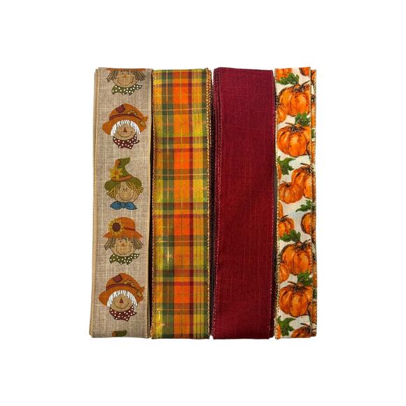 Fall Scarecrow Wreath Kit "Welcome Fall" Pumpkin Sign & Ribbons Bundle Set - Picture 3 of 5